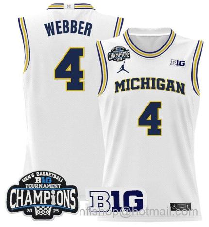 Men's Michigan Wolverines Chris Webber #4 2025 Big Ten Champions White Stitched Jersey
