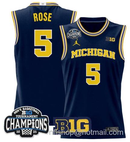 Men's Michigan Wolverines Jalen Rose #5 2025 Big Ten Champions Navy Stitched Jersey