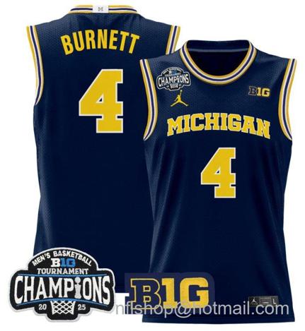 Men's Michigan Wolverines Nimari Burnett #4 2025 Big Ten Champions Navy Stitched Jersey