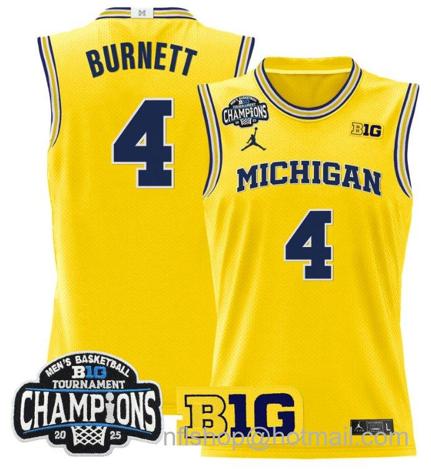 Men's Michigan Wolverines Nimari Burnett #4 2025 Big Ten Champions Maize Stitched Jersey