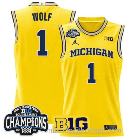 Men's Michigan Wolverines Danny Wolf #1 2025 Big Ten Champions Maize Stitched Jersey