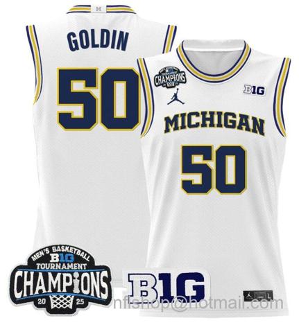 Men's Michigan Wolverines Vladislav Goldin #50 2025 Big Ten Champions White Stitched Jersey