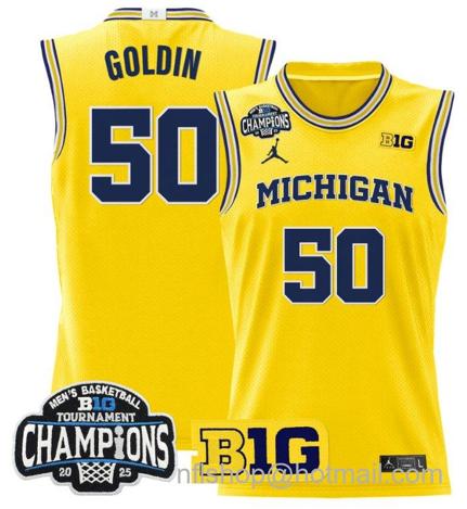 Men's Michigan Wolverines Vladislav Goldin #50 2025 Big Ten Champions Maize Stitched Jersey
