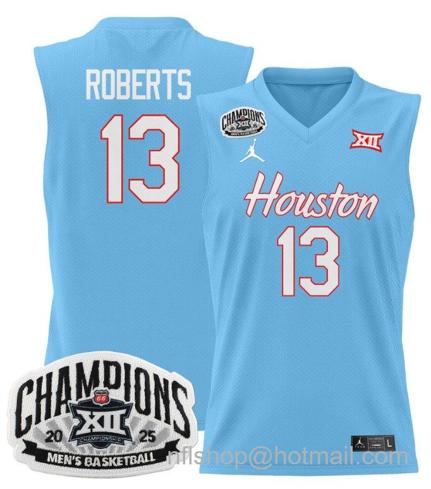 Men's Houston Cougar J'Wan Roberts #13 2025 Big 12 Champions Blue Stitched Jersey