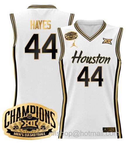Men's Houston Cougar Elvin Hayes #44 2025 Big 12 Champions White Gold Stitched Jersey