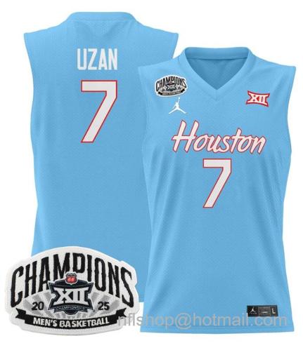Men's Houston Cougar Milos Uzan #7 2025 Big 12 Champions Blue Stitched Jersey