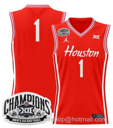 Men's Houston Cougar Team #1 2025 Big 12 Champions Red Stitched Jersey