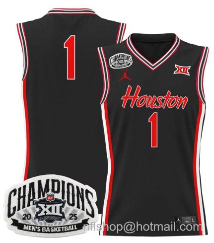 Men's Houston Cougar Team #1 2025 Big 12 Champions Black Stitched Jersey