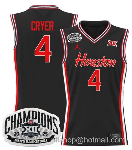 Men's Houston Cougar L.J. Cryer #4 2025 Big 12 Tournament Champions Black Stitched Jersey