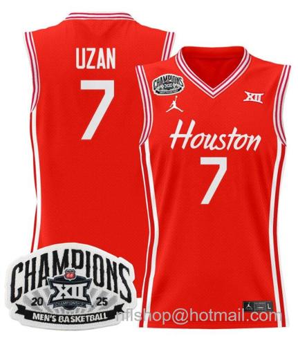 Men's Houston Cougar Milos Uzan #7 2025 Big 12 Champions Red Stitched Jersey