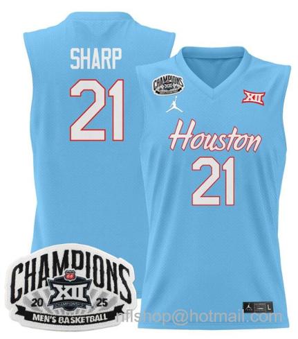 Men's Houston Cougar Emanuel Sharp #21 2025 Big 12 Champions Blue Stitched Jersey