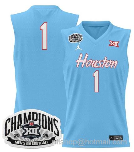 Men's Houston Cougar Team #1 2025 Big 12 Champions Blue Stitched Jersey