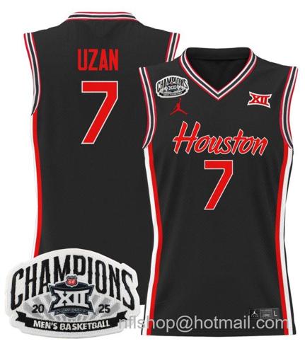 Men's Houston Cougar Milos Uzan #7 2025 Big 12 Champions Black Stitched Jersey