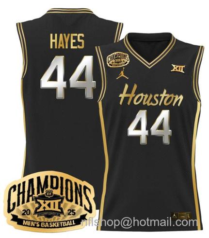 Men's Houston Cougar Elvin Hayes #44 2025 Big 12 Champions Black Gold Stitched Jersey