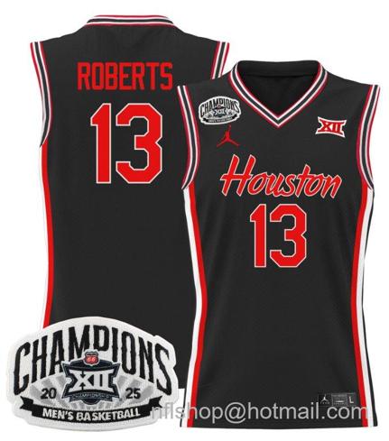 Men's Houston Cougar J'Wan Roberts #13 2025 Big 12 Champions Black Stitched Jersey