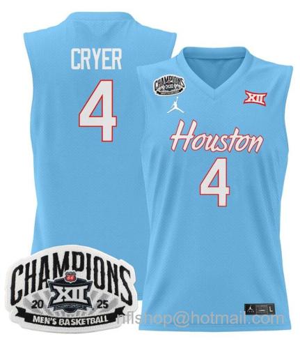 Men's Houston Cougar L.J. Cryer #4 2025 Big 12 Tournament Champions Blue Stitched Jersey