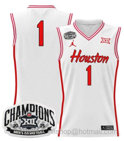 Men's Houston Cougar Team #1 2025 Big 12 Champions White Stitched Jersey