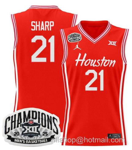 Men's Houston Cougar Emanuel Sharp #21 2025 Big 12 Champions Red Stitched Jersey