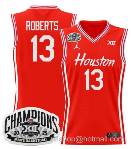 Men's Houston Cougar J'Wan Roberts #13 2025 Big 12 Champions Red Stitched Jersey