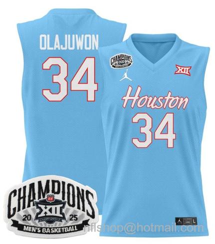 Men's Houston Cougar Hakeem Olajuwon #34 2025 Big 12 Champions Blue Stitched Jersey