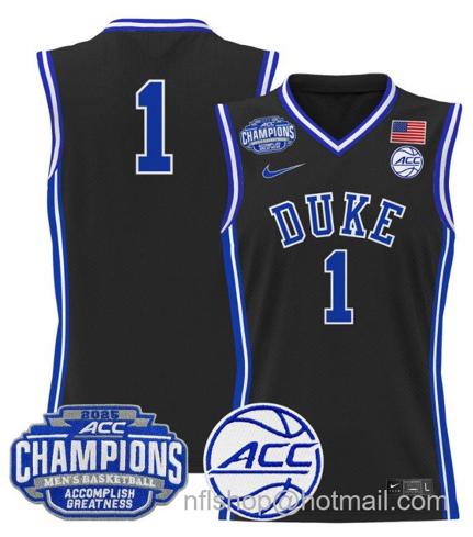 Men's Duke Blue Devils Team #1 2025 ACC Champions Stitched Black Jersey