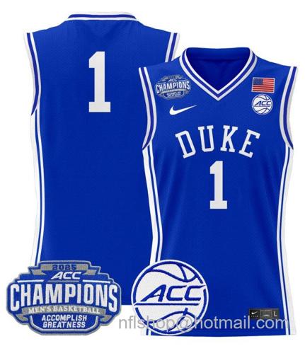 Men's Duke Blue Devils Team #1 2025 ACC Champions Stitched Royal Jersey