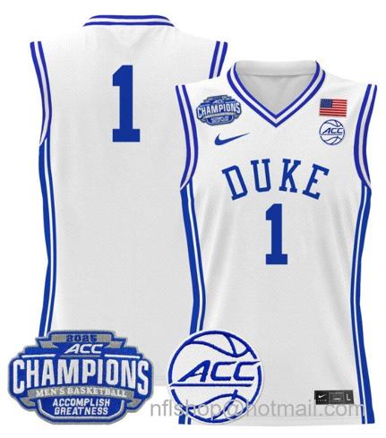Men's Duke Blue Devils Team #1 2025 ACC Champions Stitched White Jersey