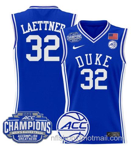 Men's Duke Blue Devils Christian Laettner #32 2025 ACC Champions Royal Jersey