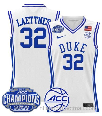 Men's Duke Blue Devils Christian Laettner #32 2025 ACC Champions White Jersey