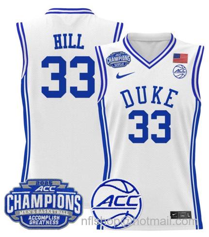 Men's Duke Blue Devils Grant Hill #33 2025 ACC Champions Stitched White Jersey
