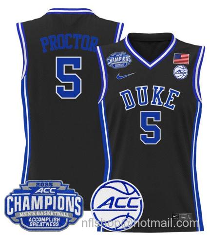 Men's Duke Blue Devils Tyrese Proctor #5 2025 ACC Champions Stitched Black Jersey