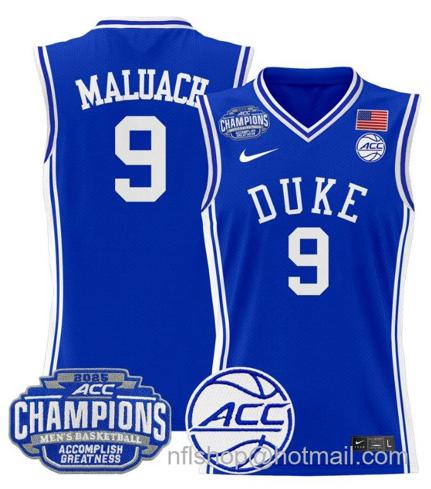 Men's Duke Blue Devils Khaman Maluach #9 2025 ACC Champions Stitched Royal Jersey