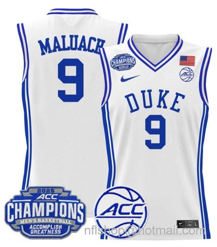 Men's Duke Blue Devils Khaman Maluach #9 2025 ACC Champions Stitched White Jersey