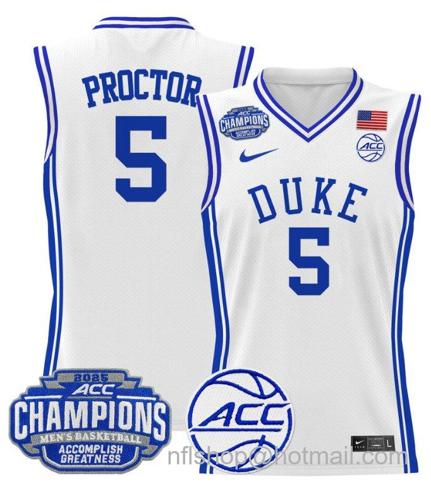 Men's Duke Blue Devils Tyrese Proctor #5 2025 ACC Champions Stitched White Jersey