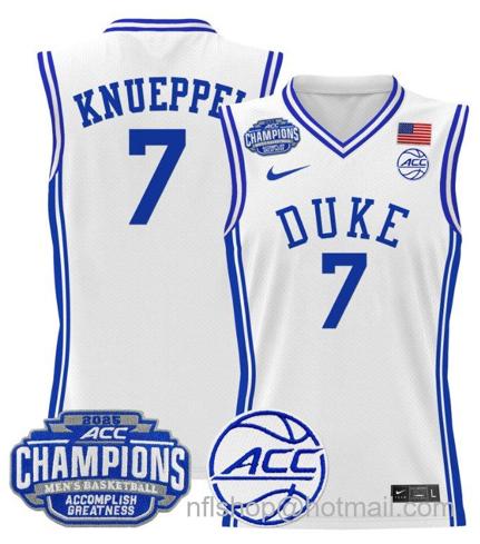 Men's Duke Blue Devils Kon Knueppel #7 2025 ACC Champions Stitched White Jersey