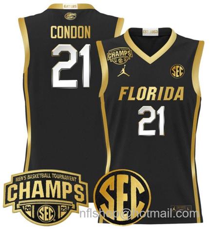 Men's Florida Gators Alex Condon #21 2025 SEC Champions Stitched Black Gold Jersey