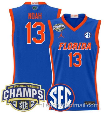 Men's Florida Gators Joakim Noah #13 2025 SEC Champions Stitched Royal Jersey
