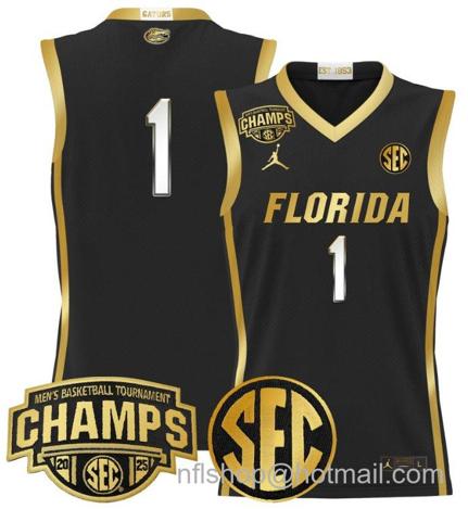 Men's Florida Gators Team #1 2025 SEC Champions Stitched Black Gold Jersey