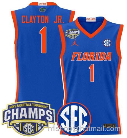 Men's Florida Gators Walter Clayton Jr #1 2025 SEC Champions Stitched Royal Jersey