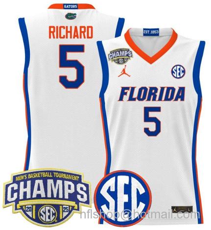 Men's Florida Gators Will Richard #5 2025 SEC Champions Stitched White Jersey