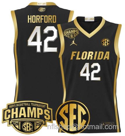 Men's Florida Gators Al Horford #42 2025 SEC Champions Stitched Black Gold Jersey