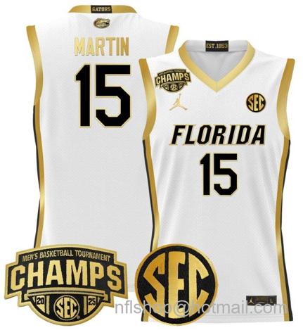 Men's Florida Gators Alijah Martin #15 2025 SEC Champions White Gold Jersey