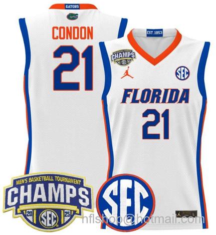 Men's Florida Gators Alex Condon #21 2025 SEC Champions Stitched White Jersey