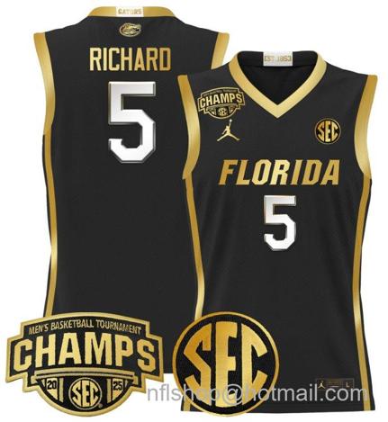 Men's Florida Gators Will Richard #5 2025 SEC Champions Stitched Black Gold Jersey