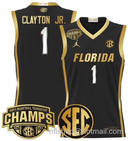 Men's Florida Gators Walter Clayton Jr #1 2025 SEC Champions Black Gold Jersey