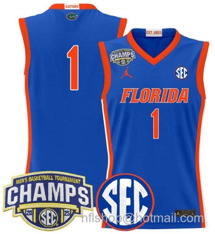 Men's Florida Gators Team #1 2025 SEC Champions Stitched Royal Jersey