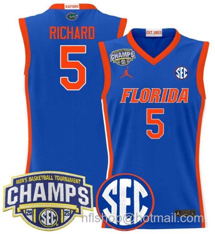 Men's Florida Gators Will Richard #5 2025 SEC Champions Stitched Royal Jersey
