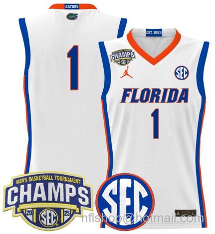Men's Florida Gators Team #1 2025 SEC Champions Stitched White Jersey