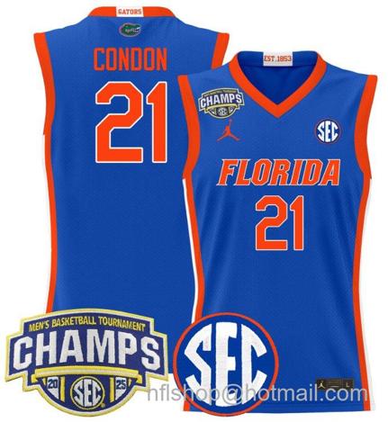 Men's Florida Gators Alex Condon #21 2025 SEC Champions Stitched Royal Jersey