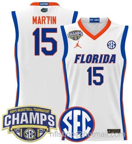 Men's Florida Gators Alijah Martin #15 2025 SEC Champions Stitched White Jersey